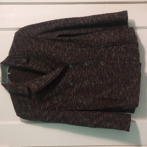 ST JOHN Collection Boucle Tweed Leather Trim Double- Breasted Blazer Jacket - Picture 4 of 16